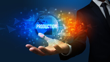 Elegant hand holding technology-related inscription