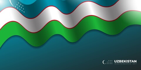 Uzbekistan independence day background with waving Uzbekistan flag design