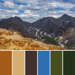 A palette of colors for design. A combination of shades for interior decoration. Top view of the...