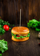 Burger with meat onions and herbs