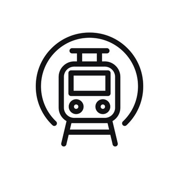 Train transport thin line, outline icon on a white background. Travel related icon. EPS Vector