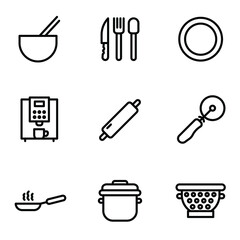 Set of Food, kitchen, culinary related icons on a white background. outline, thin line icons EPS Vector 