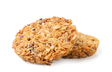 Two granola cookies on a white background. Isolated