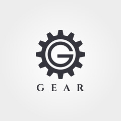letter G in gear logo vintage vector symbol minimal graphic illustration design