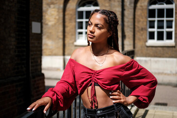 Young woman with cool hair posing.