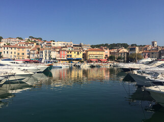 Fototapeta na wymiar View of the Cassis Harbour on a summer sunny day, located in the Provence-Alpes-Côte d'Azur region, on the French Riviera in Southern France. 