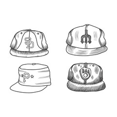 Sports accessories. Cap. Engraving style. hand drawn,  Vector illustration