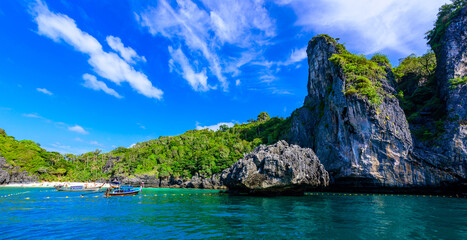 Nui Beach in paradise Bay - Koh Phi Phi Don Island at Krabi, Thailand - Tropical travel destination