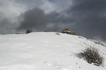 hermitage of Mount Kolitxa with snow