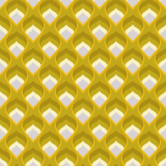 Retro Style Pattern Design With Geometric Shapes In Green Colors. Funky Retro 70s Geometric Seamless Pattern Design. Retro MOD Patten For Home D&eacute;cor, Textile, Interior Design.