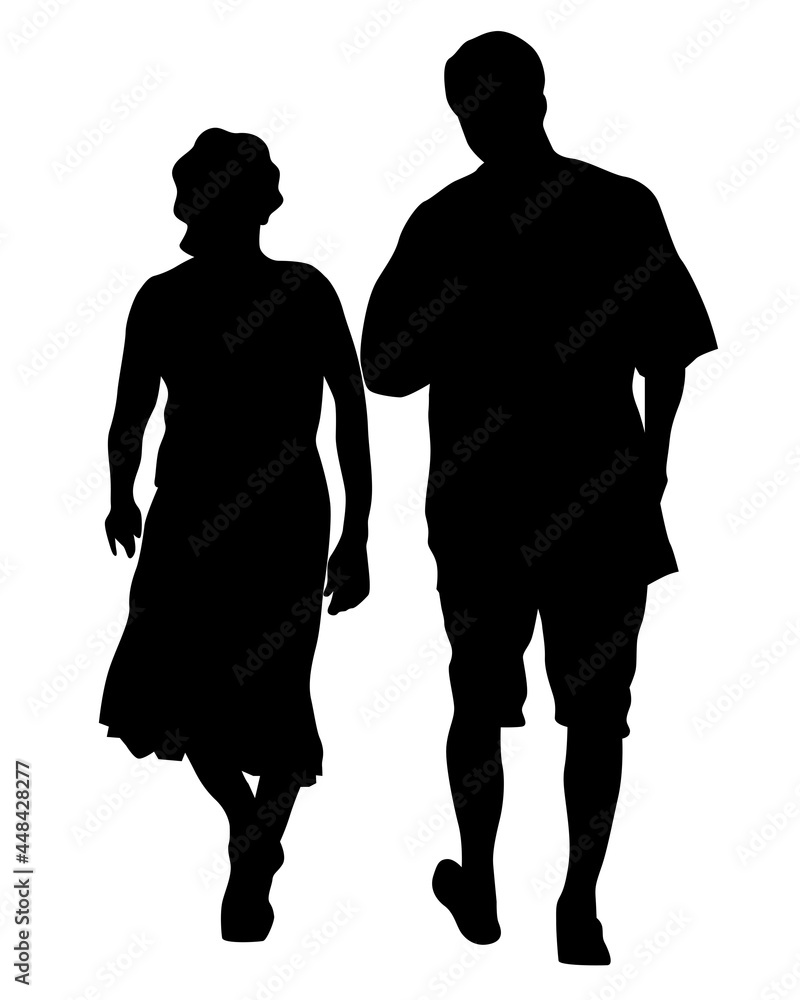 Sticker Young man and woman are standing next to each other. Isolated silhouette on a white background