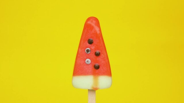 Melting Ice in Summer - Isolated Watermelon Popsicle - Cool Refreshment Summertime