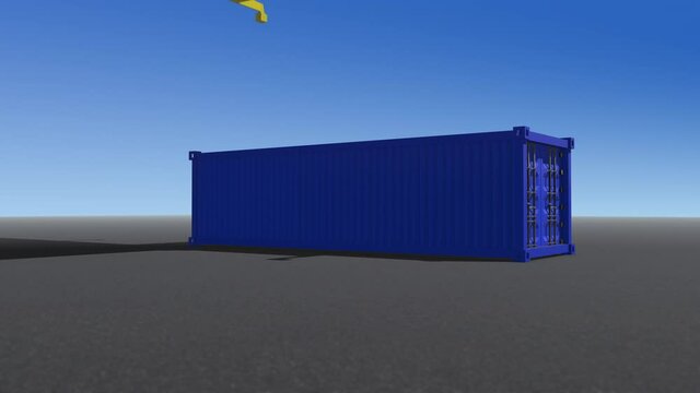 Seamless looping 3d animation of a blue shipping container moved up and down by a crane in 4K resolution