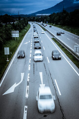 Highway with cars in motion, out of focus