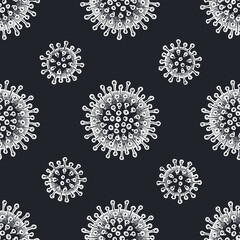 Seamless pattern with hand drawn chalk coronavirus bacteria cell
