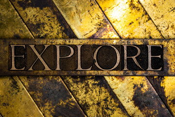 Explore text on vintage textured copper and gold background
