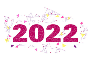Geometric polygonal 2022 New Year Greeting card. Low poly triangle future technology background. Corporate business design vector illustration