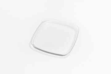 Rectangular plexiglass tray isolated on white background. High-resolution photo.Top view. Mock-up.