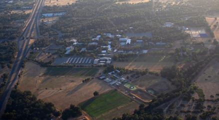 An aerial view of the Shasta College campus along Highway 299 in Redding, California.