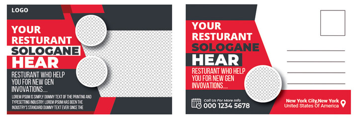 Restaurant Postcard Templates, Pizza Restaurant Postcard, Restaurant Postcard With Coupon Code, Healthy Food Postcard Templates, Restaurant Fast Food Postcard, Burger Restaurant Postcard Template, 