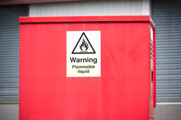 Highly flammable liquid danger sign at construction site