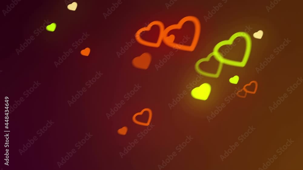 Poster glowing multi-colored hearts move at different speeds at different distances from each other. a vibr