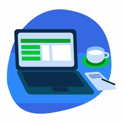 Freelancer logo pictogram icon. Vector illustration. Busy person remotely. A lot of things to do at the same time. Work at home. Workplace.