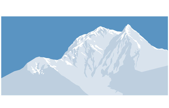 Snow-capped mountain peak. Mountain range. Vector image for prints, poster and illustrations.