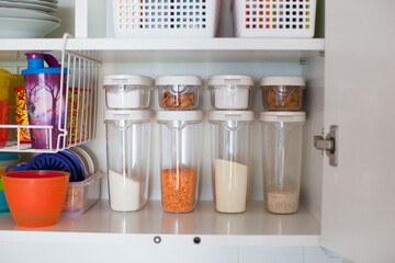 Storage in the kitchen. Home organization idea. 