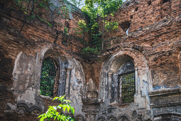 Sokal, Ukraine - july, 2021: the ruins of Great Synagogue in Sokal.
