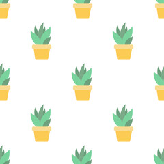 Cute homemade cacti in a yellow pot Vector seamless pattern. For children's textiles, clothing. 