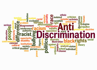 Word Cloud with ANTI DISCRIMINATION concept, isolated on a white background
