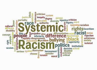 Word Cloud with SYSTEMIC RACISM concept, isolated on a white background
