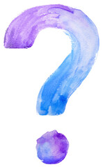Watercolor question mark in blue