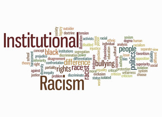 Word Cloud with INSTITUTIONAL RACISM concept, isolated on a white background
