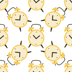 Super cute seamless pattern with yellow clock illustration. texture about the time with alarm clocks.