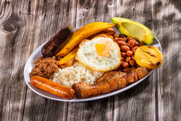 Bandeja paisa most representative dish of Colombia and the insignia of Antioquia gastronomy