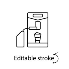 Cappuccino coffee machine outline icon. Editable stroke. Isolated vector stock illustration