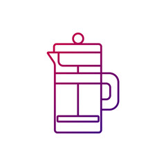 French press outline icon. Coffee and tea equipment. Purple gradient symbol. Isolated vector illustration