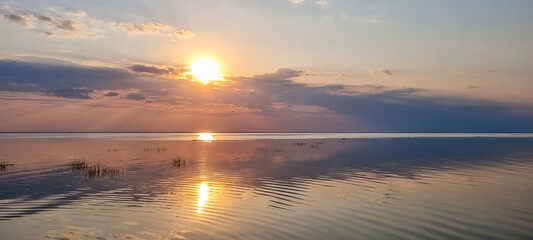 colored sunset on the sea, beautiful sky.