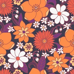  Naadloos patroon met eenvoudige bloemen. Bloemenprint hippie jaren 60. © Yumeee