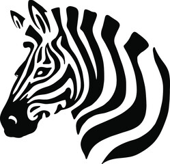 drawing of a zebra head. Black and white animal vector illustration
