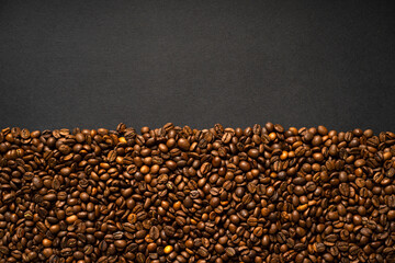 Coffee beans mockup background. Top view.