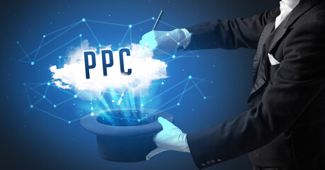 Magician or illusionist is showing magic trick