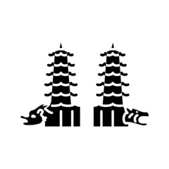 Taiwan Lotus Ponds Dragon and Tiger Pagodas in Kaohsiung glyph icon. Isolated vector stock illustration
