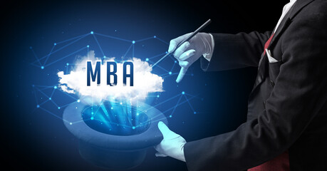 Magician or illusionist is showing magic trick