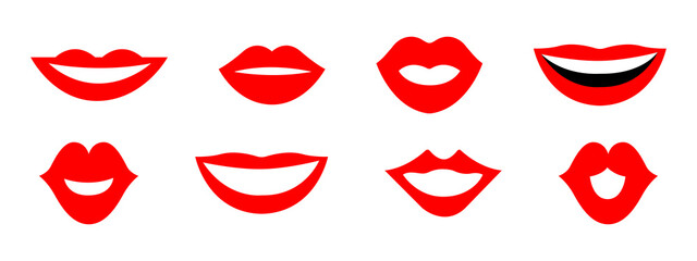 Set of Red Lips Isolated on White Background. Vector Illustration