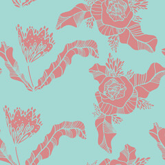 Abstract flower shapes vector seamless pattern. Design element 