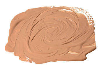 round swatch of beige liquid concealer face cream on white isolated background, liquid is squeezed out