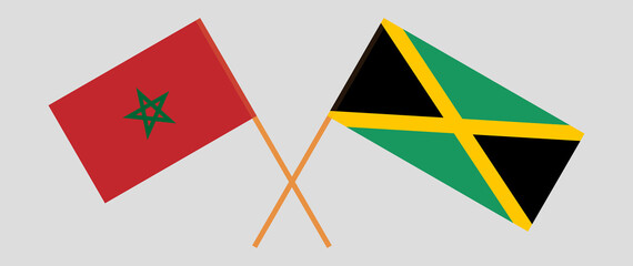 Crossed flags of Morocco and Jamaica. Official colors. Correct proportion